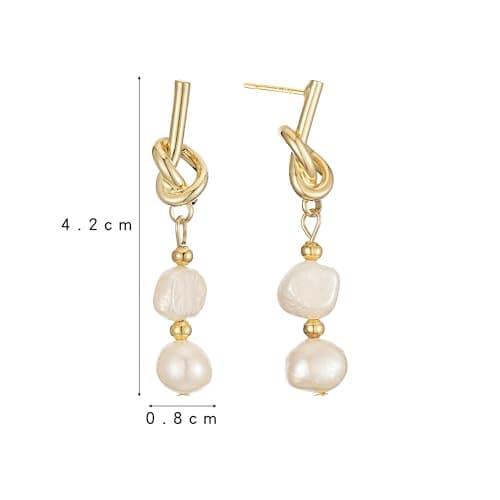 Sylph Gold Pearl Earrings for Women Pearl Drop Earrings Gold Knot Dangle Earrings Hypoallergenic Jewelry Gifts for Her - Thumbnail 4