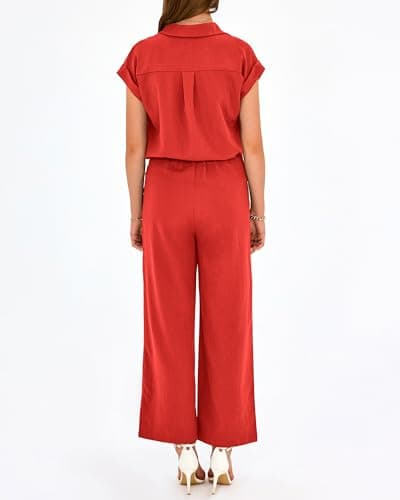 PRETTYGARDEN Womens 2 Piece sets Summer Cap Sleeve Tops Palazzo Pants Dressy Casual Vacation Travel Outfits Tracksuits(Red,Medium) - Thumbnail 2