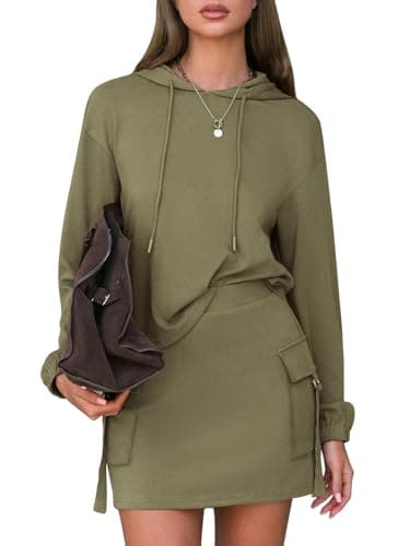 EXLURA Women Two Piece Set Cotton Sweatsuit Travel Airport Outfits 2026 Tracksuit Hooded Sweatshirt Cargo Skort Skirt Pockets - Image 1