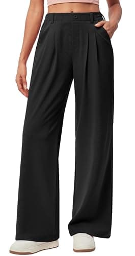 IUGA Wide Leg Pants Woman Pull on Stretchy Work Dress Pants High Waisted Business Casual Trousers Slacks Petite, Large, Black - Image 1
