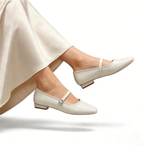 StillFancxy Women's Mary Jane Flats Closed Round Toe Ballet Flat Dressy Comfortable Slip on Shoes White Patent - Thumbnail 2