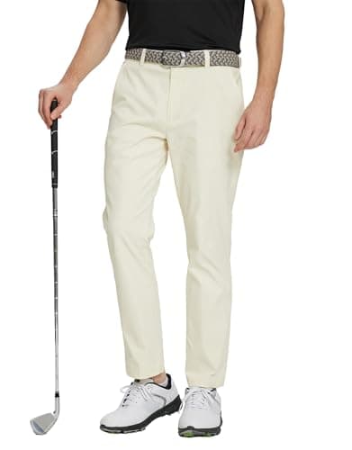 M MAELREG Mens Golf Pants Flat Front Waterproof Lightweight -30"/32"/34" Slim Fit Chino Casual Dress Pants for Men Beige - Image 1