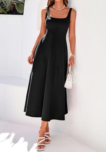 BTFBM Women Elegant Wedding Guest Dress Summer Square Neck Sleeveless Flowy A Line Formal Cocktail Party Maxi Dresses(Black, XX-Large) - Thumbnail 5