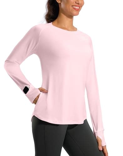 G Gradual Long Sleeve Workout Tops for Women Quick Dry Lightweight Running Athletic Shirts with Zip Pocket Moisture Wicking(Heather Light Red,L) - Image 1