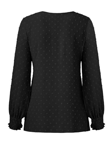 GAMISS Long Sleeve Top for Women Swiss Dot Shirt V Neck Knit Blouse Basic Shirt Black, S - Thumbnail 5
