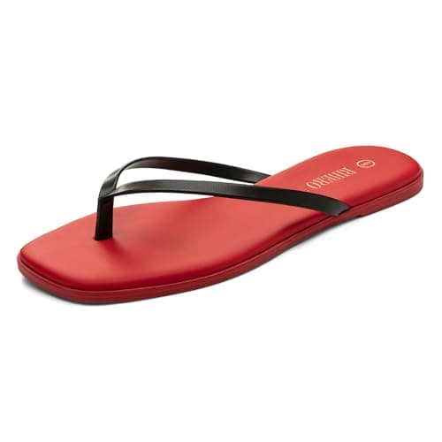 Rihero Flip Flops for Women Casual Square Toe Flat Beach Thong Sandals Lightweight Slip On for Summer Walking Red-Black Size 10 - Image 1