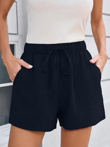 Heymoments Wide Leg Shorts Women Lightweight Dark Blue Medium High Waisted Flowy Dressy Loose Fit Summer Ladies Cute Beach Trousers with Pockets - Thumbnail 2