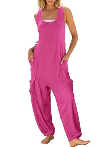 ANRABESS Women Overalls Jumpsuits Loose Casual Dressy Sleeveless Baggy Harem Pants Romper Jumpers 2026 Trendy Summer Outfits Hot Pink Small