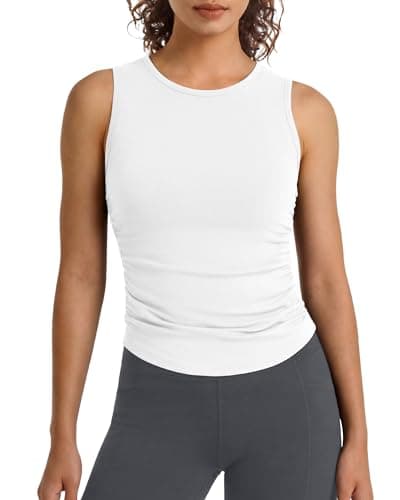 G4Free Athletic Tank Tops for Women Yoga Workout Running Ruched Sides Tanks Pilates High Neck Top (Pure White,XL) - Image 1