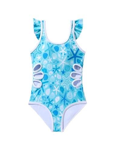 Kdwdvbn Girls One Piece Swimsuit Ruffle Straps Cut Out Beach Swimming Pool Bathing Suit, Little Blue, 9-10 Years - Image 1
