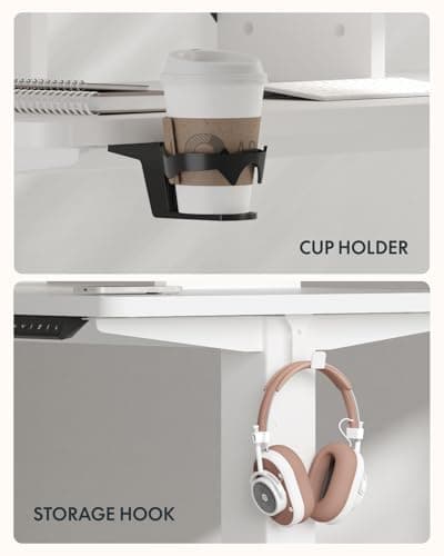 FLEXISPOT Standing Desk with Monitor Stand, 48 x 24 Inches One-Piece Electric Height Adjustable Computer Desk with Cup Holder for Home Office (White Frame+ White Top) - Thumbnail 5