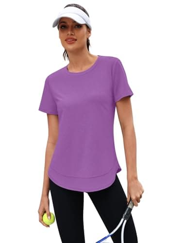 3rd hill Womens Workout Tops Short Sleeve Crewneck Sports Yoga Running Shirts Quick Dry Outfits Purple XL - Thumbnail 5