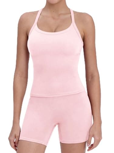 JEKAOYI Two Piece Workout Sets for Women Padded Tank Top Matching High Waist Booty Shorts Gym Pilates Yoga Active Sets - Image 1