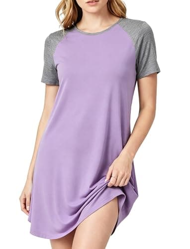 PATPAT Nightgowns for Women Viscose from Bamboo Sleep Shirts Short Sleeve Nightshirt Casual Sleeping Soft Pajama Dress Lilac, M - Image 1