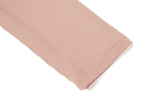 Women's Lettuce Trim Mock Neck Long Sleeve Slim Fit Ribbed Knit Tee Shirt Tops Dusty Pink L - Thumbnail 5
