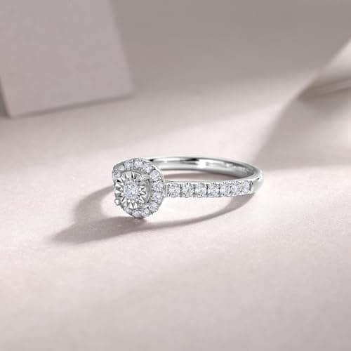 Sytaehi Sterling Silver Round Halo Lab Grown Diamond Engagement Ring, Pave Band Size 9 - Thumbnail 3