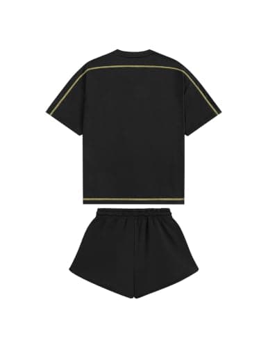 Aelfric Eden Cloud Oversized Sweat Set for women 2 Piece Shorts Outfits 2026 Summer Casual Loose Short Sleeve Matching Lounge Sets Black X-Small - Thumbnail 2