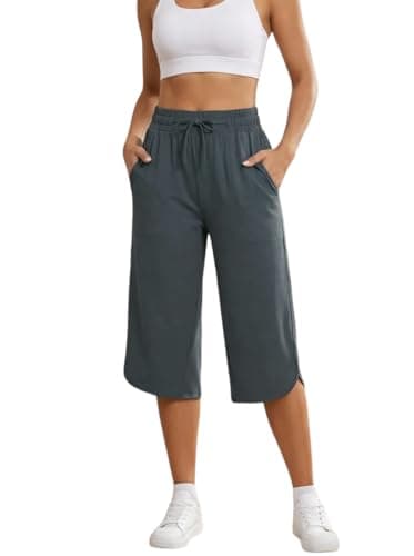 gaimoliso Drawstring Capri Pants for Women Casual Wide Leg Yoga High Waist Capri Pants Pockets Loose Soft Sweatpants - Image 1