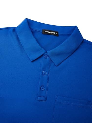 Promen polo Men's Classic Long Sleeve Polo Shirts Casual Lightweight Solid Golf Shirts with Pocket Royal Blue 3XL - Thumbnail 5
