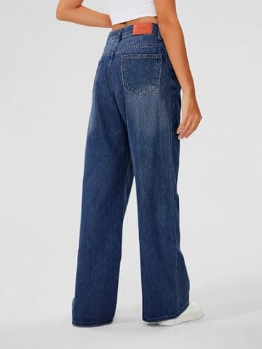 Genleck Womens Baggy Jeans Loose Petite Wide Leg High Rise Jean for Woman Boyfriend Y2K Pants Trendy (Dark Blue,10) - Thumbnail 3