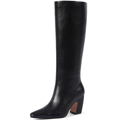 Tarkwa Women's Knee High Boots, Comfortable Square Toe Faux Leather Boot Fashion Long Tall Boots for Riding Chunky High Heeled Dress/Casual Boot, Black Size 9 - Image 1