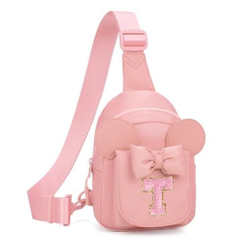 Viverte Birthday Gifts for Girl Easter Gifts Trendy Personalized Initial Crossbody Sling Bag Fanny Packs for Girls for Travel (Light Pink-T) - Image 1