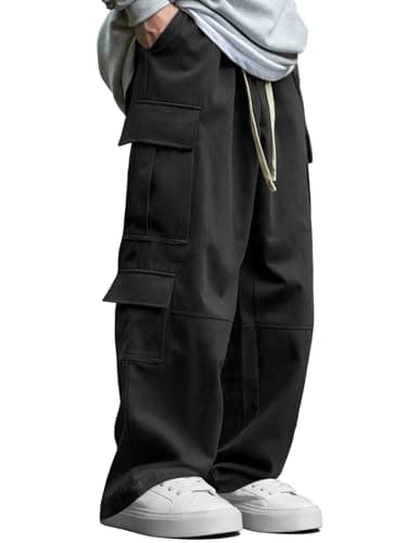 ZAFUL Mens Baggy Pants Y2K Contrast Piping Drawstring Sweatpants Fashion Unisex Oversized Cargo Pants for Men with Pockets 5-Black M - Image 1