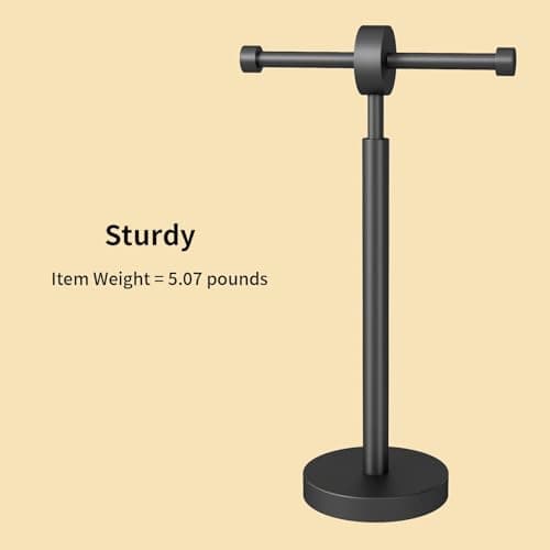 YUMORE Toilet Paper Holder Stand, Floor Freestanding Double Roll Black Tissue Paper Stand for Modern Bathroom, Weighted Round Base Stainless Steel Toilet Roll Holder,Extra Capacity - Thumbnail 5
