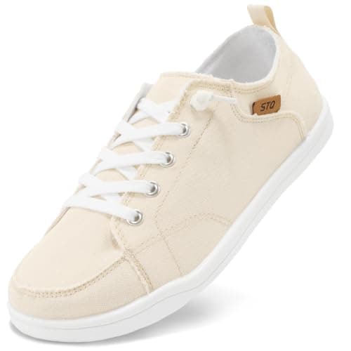 STQ Slip on Sneakers for Women Casual Shoes Canvas Tennis Classic Shoes Machine Washable Beige Size 8.5 - Image 1