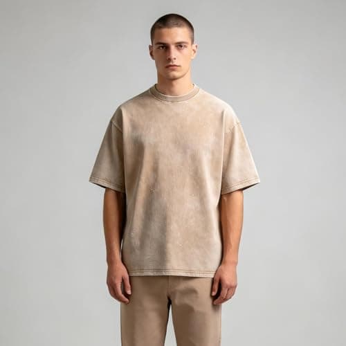 BLECIDENS Oversize Cotton T Shirts for Women Unisex Mens Acid Washed T Shirt 100% Cotton (US, Alpha, Medium, Regular, Regular, Coffee) - Thumbnail 2