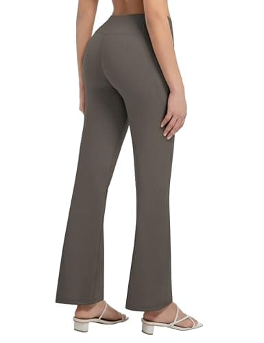 BUBBLELIME 35"/31"/33"/35"/37" Women's Bootcut Yoga Pants Tummy Control Flared with Side Pockets- Bootleg Side Pockets_OLIVEGRAY M_35" Inseam - Thumbnail 5