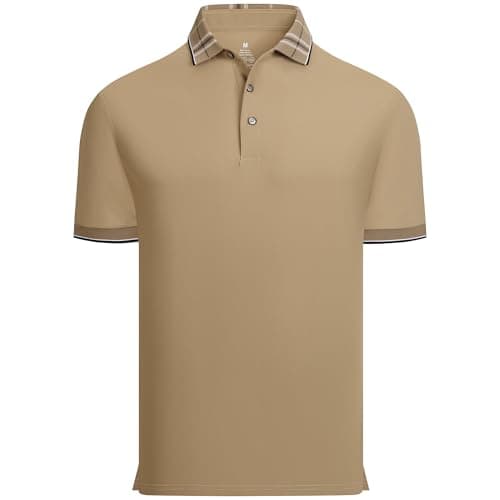 Esabel.C Men's Golf Shirts Pique Short Sleeve Stretch Moisture Wicking Performance Dry Fit Polo Shirts for Men, Khaki, S - Image 1