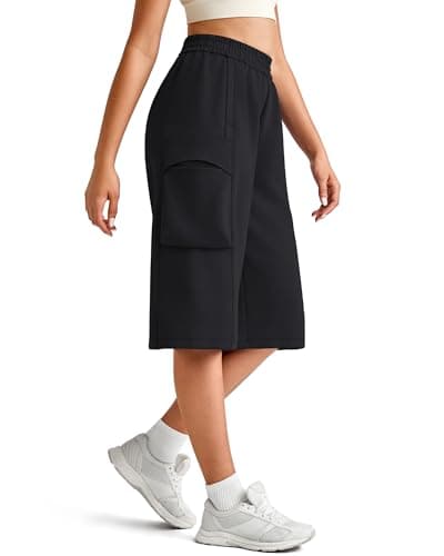 G4Free Wide Leg Capri Pants for Women with Pockets High Waist Summer Cargo Pants Stretchy Comfy Yoga Casual Travel Pants(Black,XXL,13") - Image 1