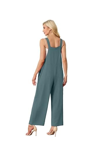 HiMONE Women's Summer Loose Jumpsuit Casual V Neck Sleeveless Oversized Wide Leg Pant Overalls Romper with Pockets (Jasper-XL) - Thumbnail 2