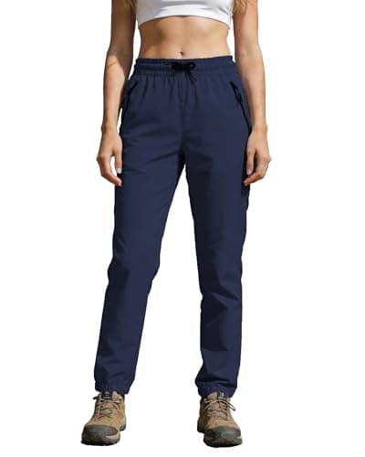 Womens Hiking Pants Waterproof Lightweight Quick Dry Sweatpants Joggers Elastic Waist Drawstring UPF50+ Cargo Work Casual Athletic Travel Navy Blue XXL - Image 1