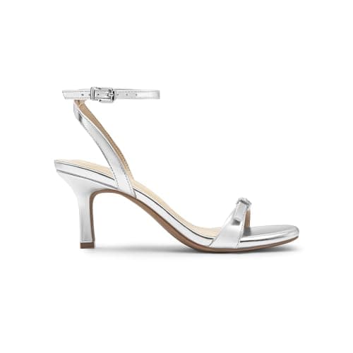 Athlefit Silver Heels for Women Kitten Heeled Sandals Square Open Toe Ankle Strap Stiletto Heels for Prom Party Wedding Dress Shoes Size 9 - Thumbnail 4