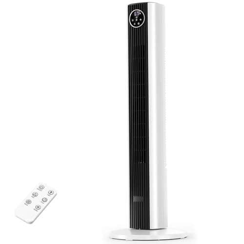 COWSAR 36” Tower Fan for Bedroom, 23ft/s High Velocity Standing Fan, 85° Oscillating Quiet Cooling, 12H Timer, 3 Speeds 4 Modes, Remote Control, Bladeless Fan for Home, Office, Indoor, Black+White