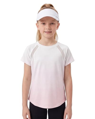 Stelle Girls Athletic Shirts Short Sleeve Crewneck T Shirts Active Sports Top Soccer Gym Workout Tshirt Summer Tees for Kid (Pink,6-7 Years) - Image 1