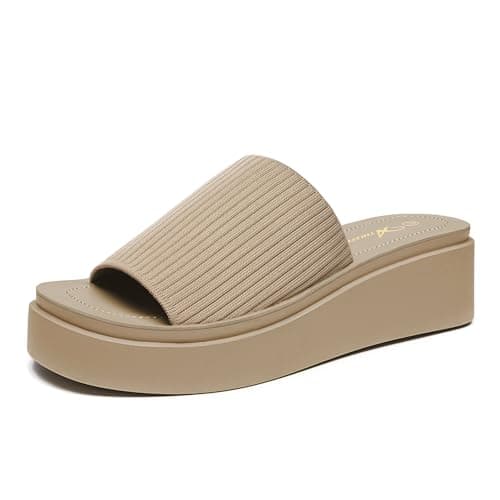 Athlefit Women's Slip On Platform Sandals Comfortable Open Toe Flatform Chunky Taupe Sandals Size 8.5 - Image 1