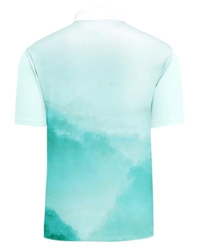 KUYIGO Mens Golf Shirt Short Sleeve Novelty Golf Polo for Men Dry Fit Moisture Wicking Casual Collared Print Polo Shirt M Turquoise - Thumbnail 4