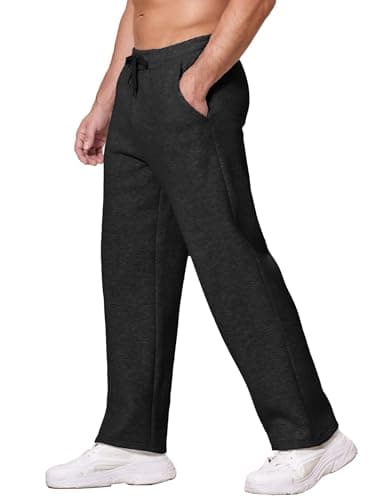Deyeek Men's Open Bottom Fleece Cotton Sweatpants Gym Workout Sweat Pants for Man Loose Fit Lounge Pants with Pockets Black - Image 1