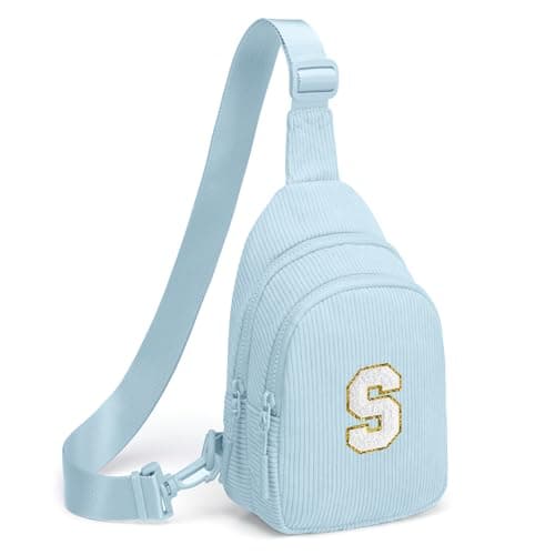 Viverte Small Corduroy Sling Bag Initial Crossbody Bag Fanny Pack for Girls Personalized Birthday Gifts for Teen Girls Gifts Trendy Stuff Teen Purse Cute Stuff for Girls (Icing Blue-S) - Image 1