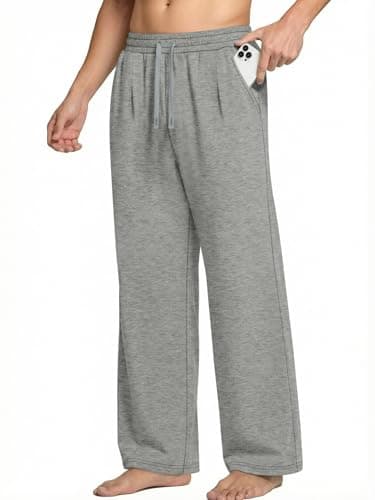 Crastimo Men's Yoga Elastic Pants Flexible Drawstring Waistband Straight Leg Soft Fabric Anti-Wrinkle Loose Fit Sweatpants Pockets Streetwear Gray XL - Image 1