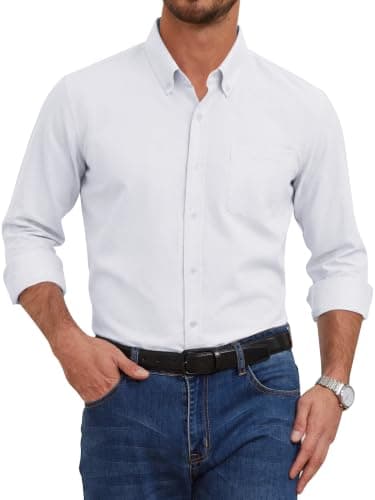 GIANZEN Mens White Dress Shirt Long Sleeve Button Oxford Up Shirts for Men Men’S Down Big and Tall Business Casual White Size XL - Image 1
