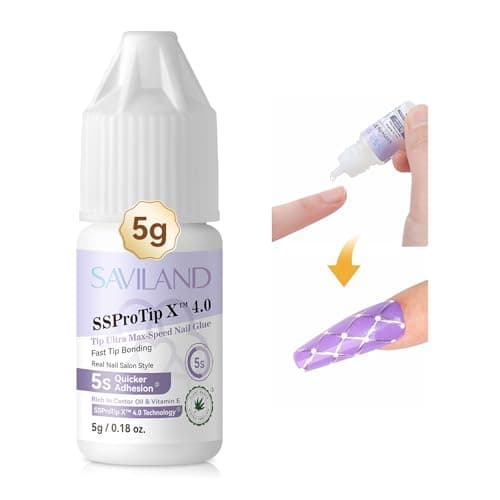 SAVILAND Nail Glue for Press Ons: 5S Fast-Drying Acrylic Nail 0.18 Oz. Nail Tip Extra Strength Nail Gel Glue Castor Oil Vitamin E Hypoallergenic Long Lasting for Fake Nail Tips No Cure Salon - Image 1