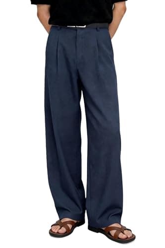 Heyfanee Linen Pants Men Casual Loose Fit Summer Beach Pants for Men Blue Lightweight 30 - Image 1