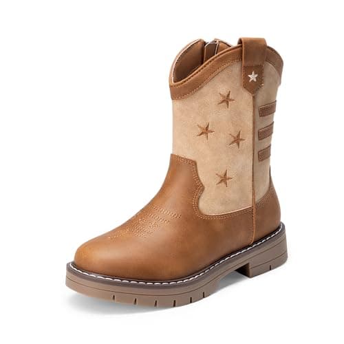 DREAM PAIRS Boys Girls Cowboy Boots Kids Western Riding Mid Calf Boots with Side Zipper (Toddler/Little Kid/Big Kid),Size 9 Toddler,Light Brown,KKUMMB2504 - Image 1