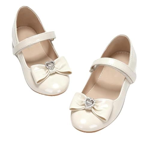 BOGELOO Toddler Girls Flats Mary Jane Flower Girls Dress Shoes School Wedding Party Shoes(White,8) - Image 1