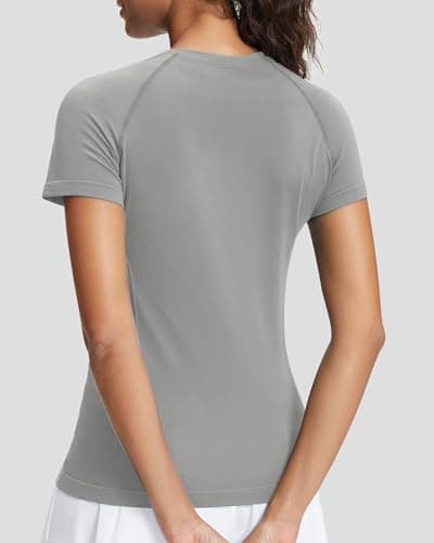Stelle Women Seamless Workout Shirts Short Sleeve Athletic Top Yoga Gym Running T-Shirts(Grey,XS) - Thumbnail 4