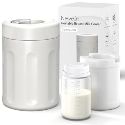 NesveCit Portable Breast Milk Cooler, 24H Chill Medical-Grade 316L Stainless Steel, 2-in-1 Breastmilk Cooler Bottle & Thermos with Leakproof Storage Bottle, No Ice Needed for Travel/Work, 10oz, Beige